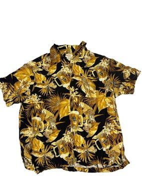 Vintage Panama Jack shirt Hawaiian beer palm leaves parrots margaritas